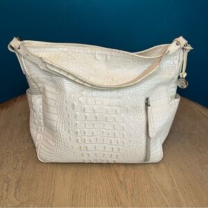 Brahmin Hobo Crocodile Embossed Slouchy Leather Bag Pearl White Large Purse